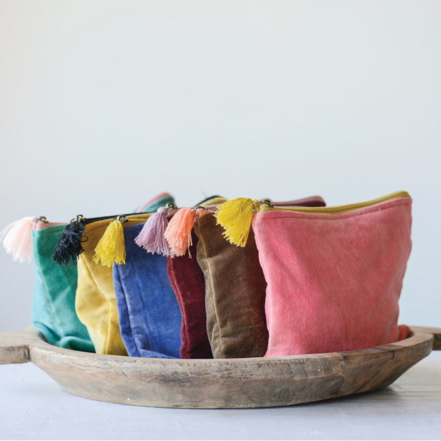 Tasseled Cotton Velvet Zip Pouch - 6 Colors