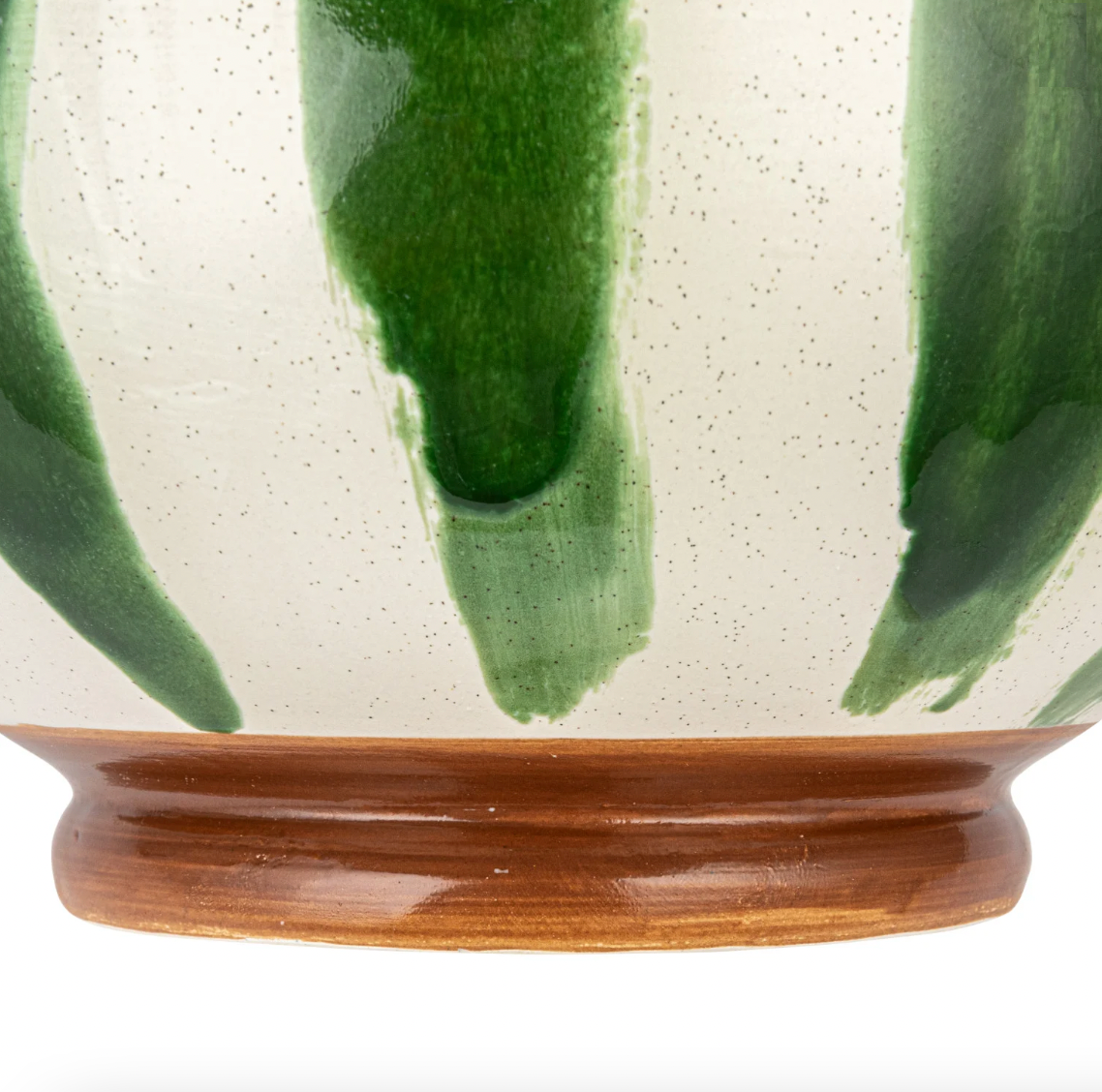 Hand-Painted Stoneware Footed Bowl - Green Stripes