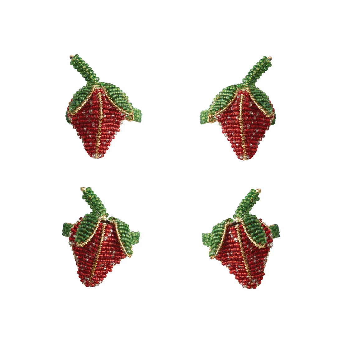 Handmade Glass Beaded Strawberry Napkin Rings - Set Of 4