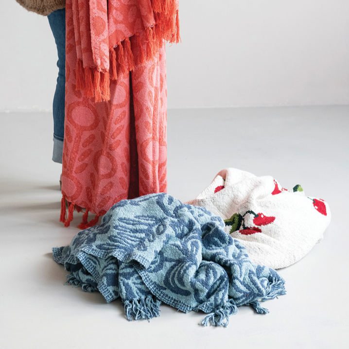 Cotton Knit Cherry Throw Blanket