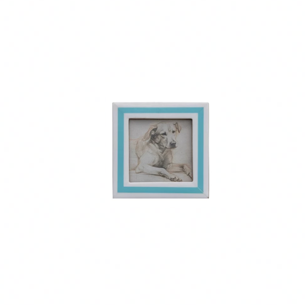 Resin & MDF Photo Frame Magnet w/ Inlaid Stripes - Blue