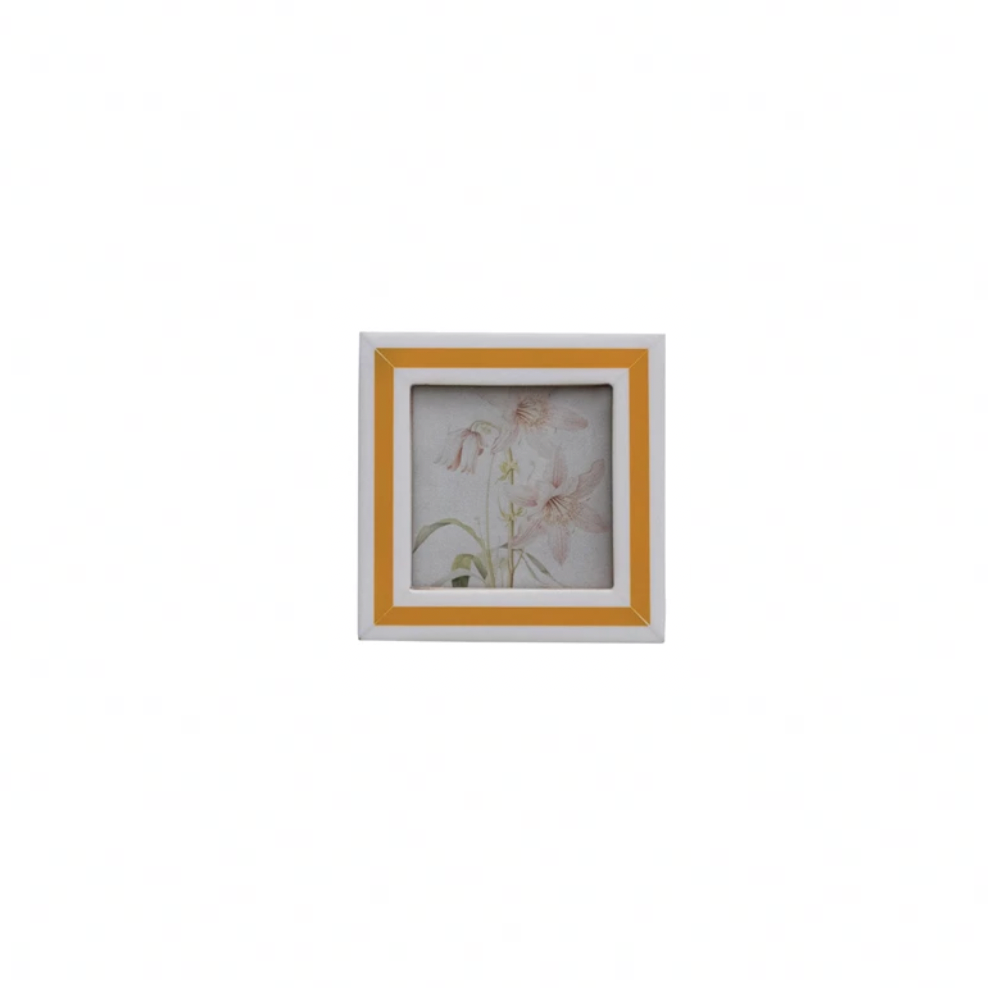 Resin & MDF Photo Frame Magnet w/ Inlaid Stripes - Yellow