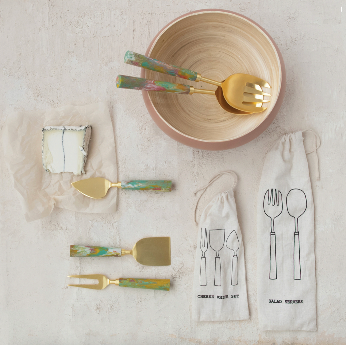 Cheese Knives w/ Marbled Resin Handles - Set of 3