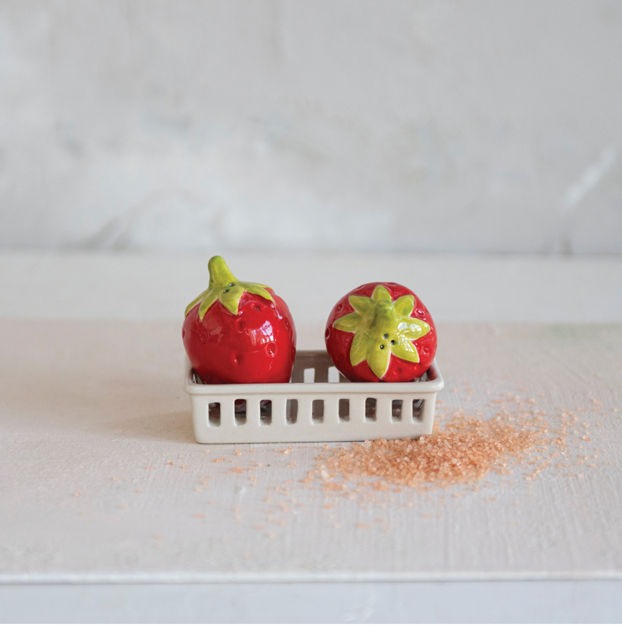 Stoneware Strawberry Salt & Pepper Shakers