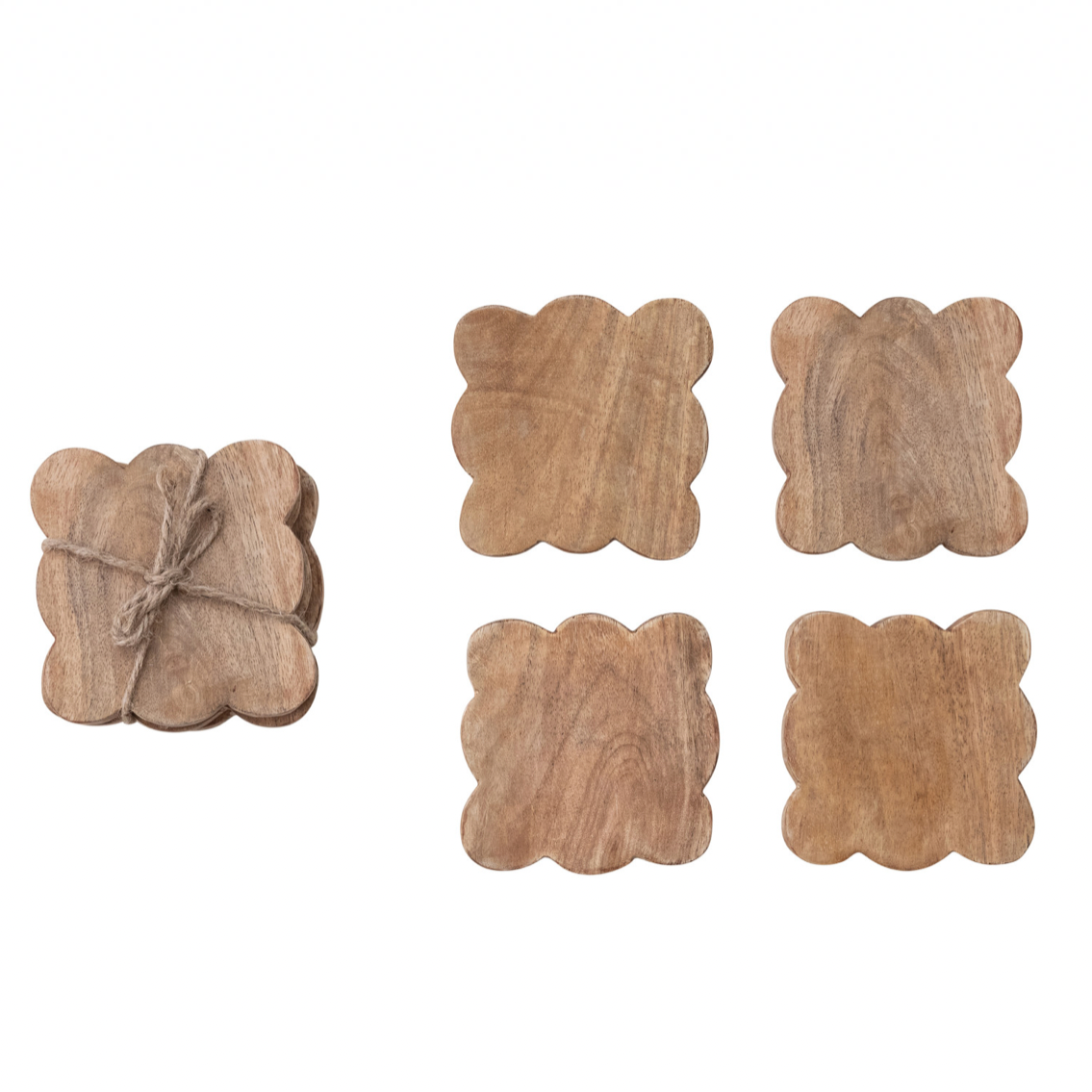 Mango Wood Scalloped Coasters, Natural - Set of 4