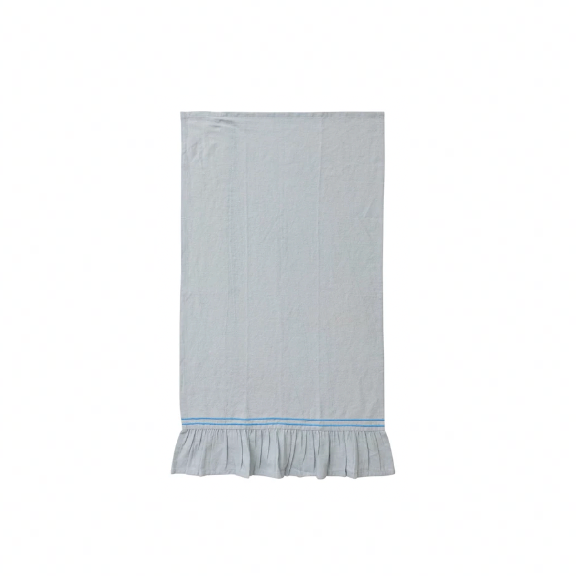 Cotton & Linen Tea Towel w/ Embroidered Stripes & Ruffle - BLUE