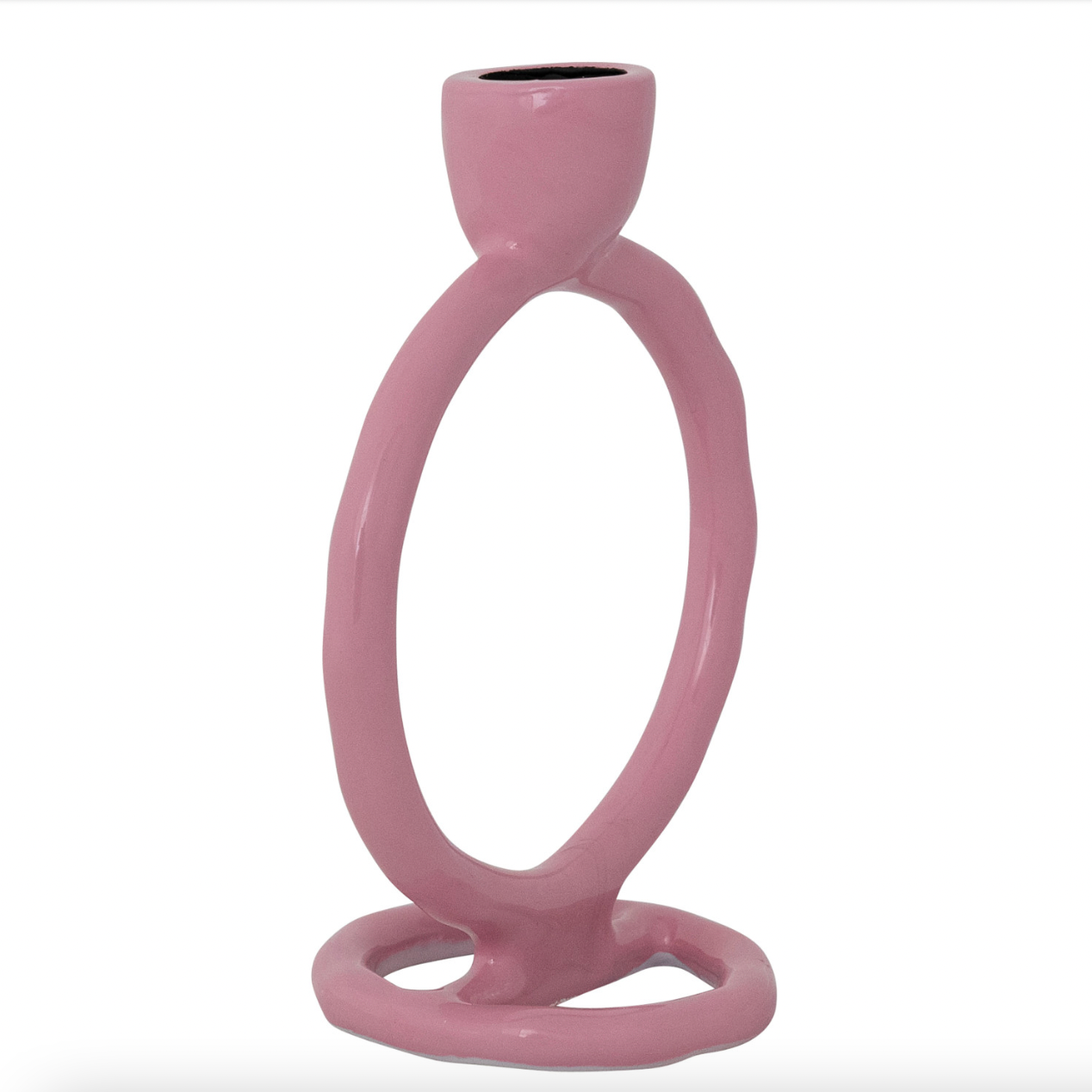 Enameled Aluminum Circle Taper Holder - Pink