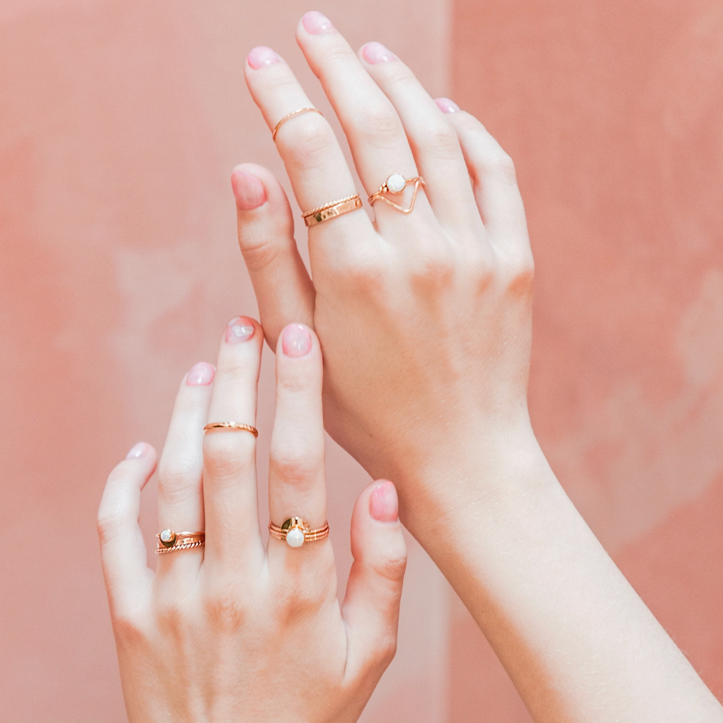 Gold Wide Hammered Stacking Ring Thick Band Patterned Ring - Goldfill