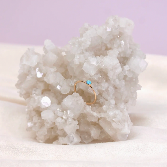 Small Turquoise Opal Ring Goldfill Stone Ring