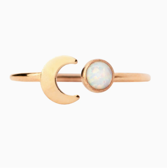Luna Opal Ring Lunar Moon Phases Crescent Moon Ring Goldfill