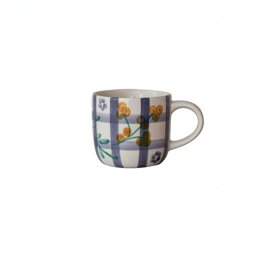 Hand-Painted Stoneware Mug - Blue