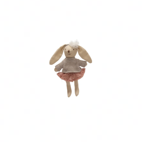 Small plush toy rabbit on a white background