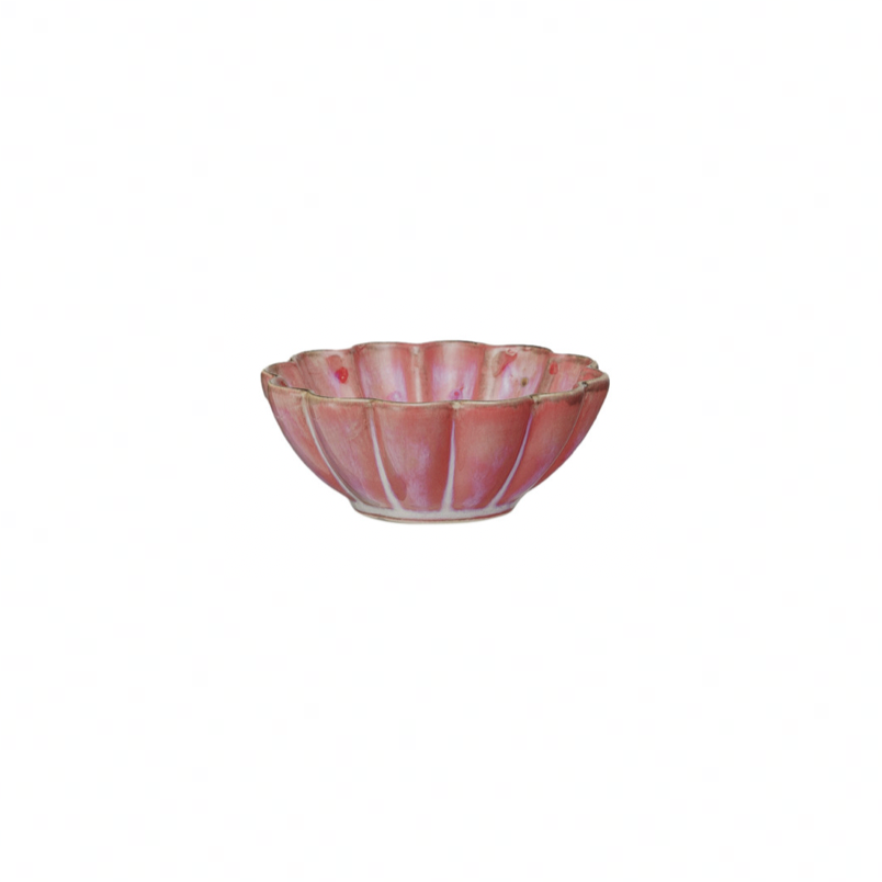 Pink ceramic flower-shaped Bowl on a white background