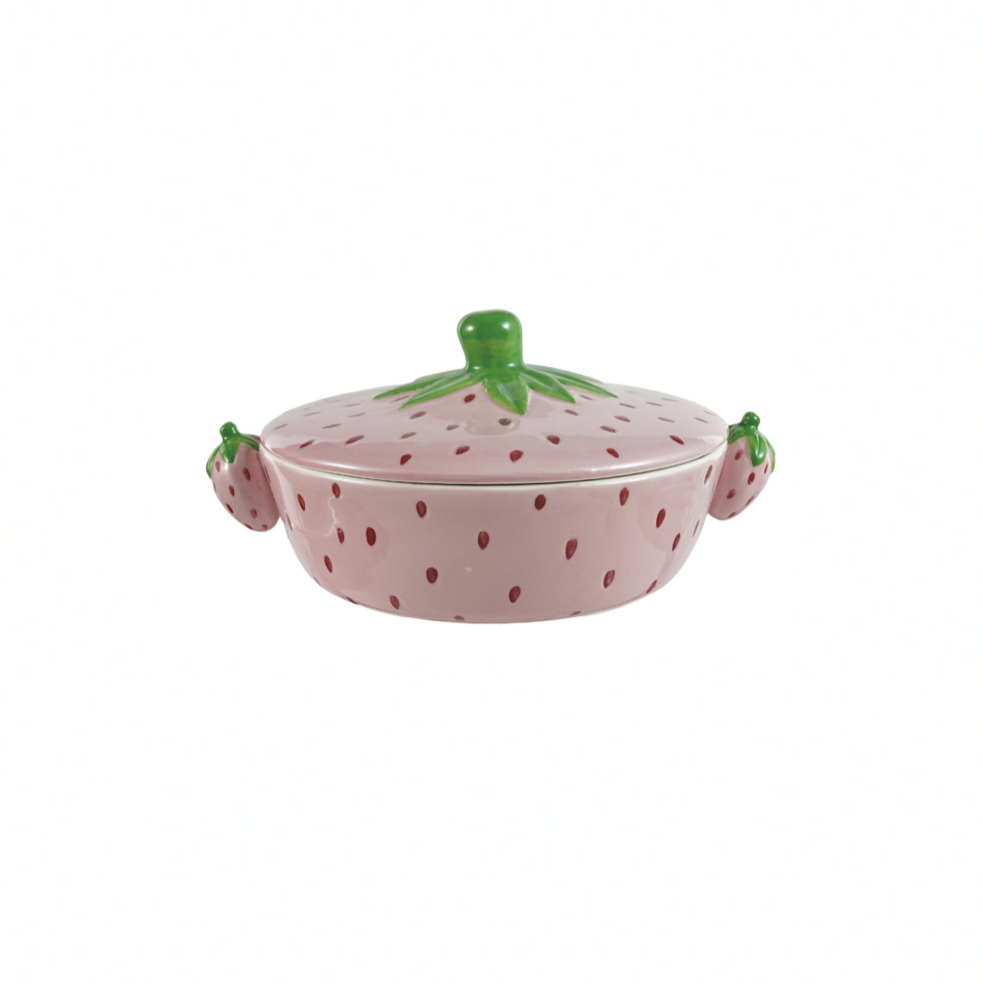Stoneware Strawberry Shaped Baker with Handles - Pink