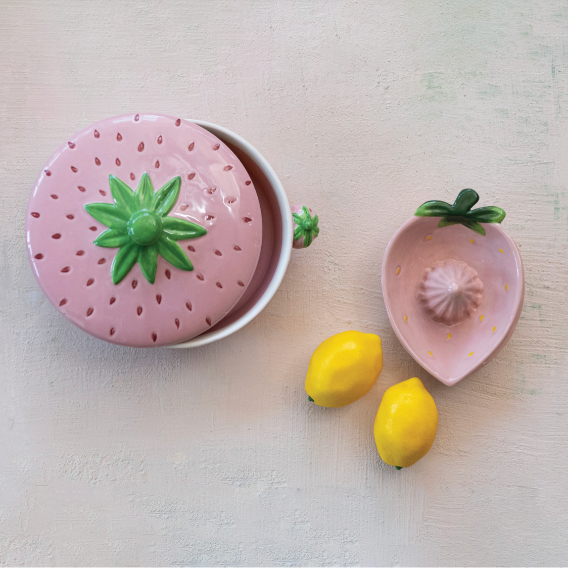 Stoneware Strawberry Shaped Baker with Handles - Pink
