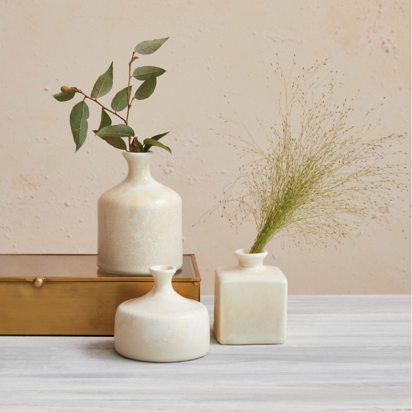 Creamy Stoneware Bud Vases