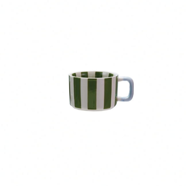 Hand-Painted Stoneware Striped Mug - Green