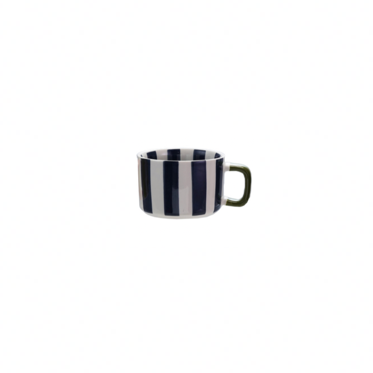 Hand-Painted Stoneware Striped Mug - Dark Blue
