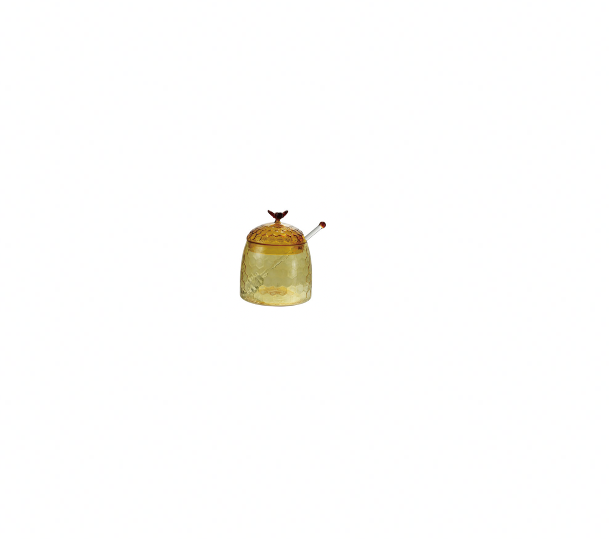 Glass Honey Jar with Bee Finial, Honey Dipper & Lid