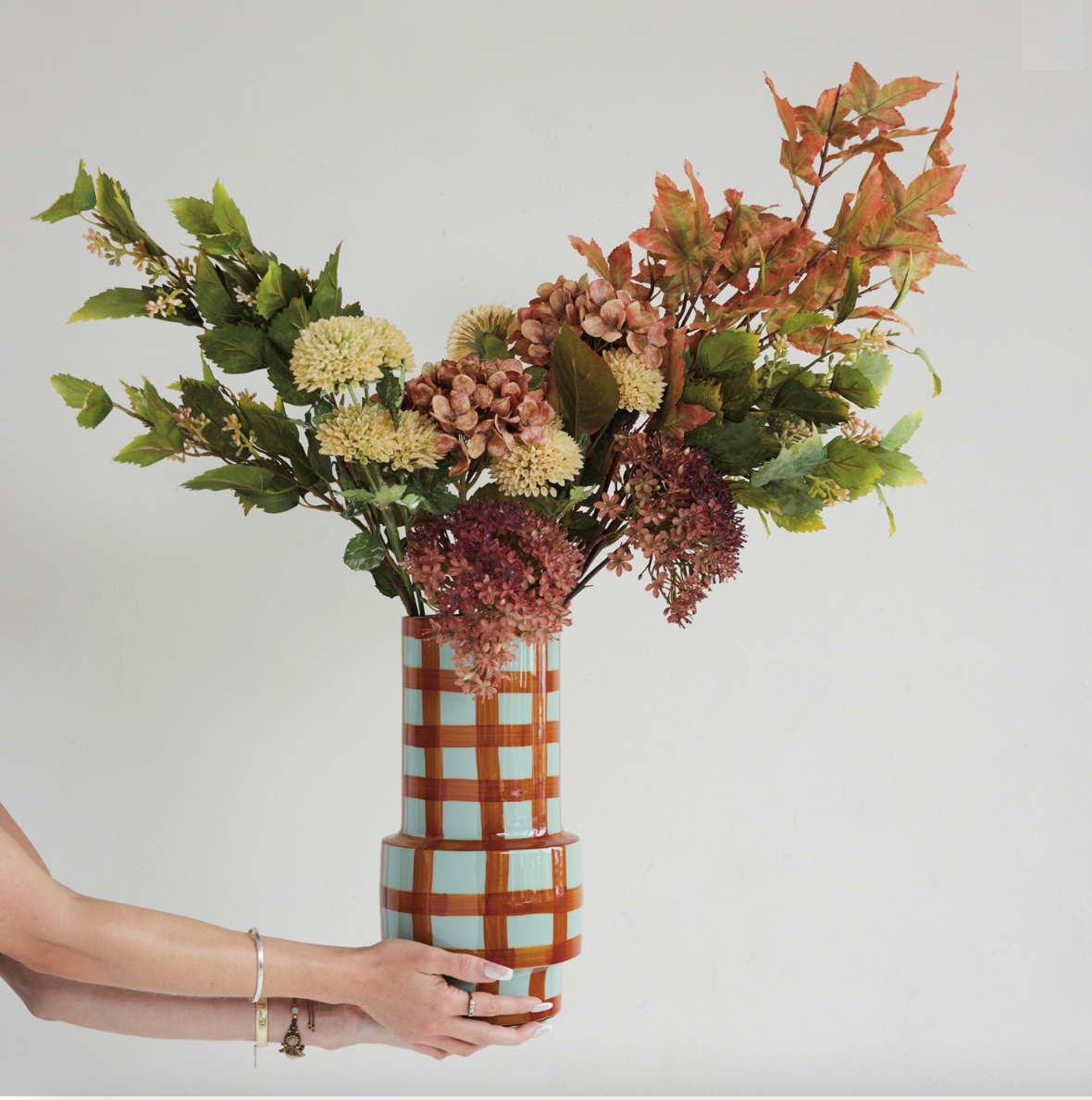 Autumn Grid Enameled Metal Vase