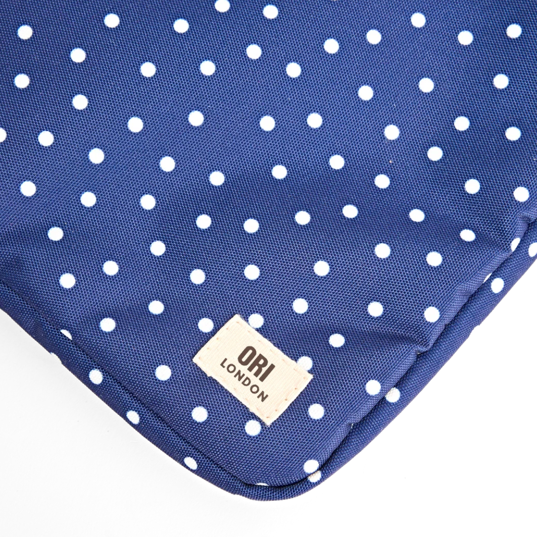 Brick Lane Laptop Sleeve in Navy Polka Dot