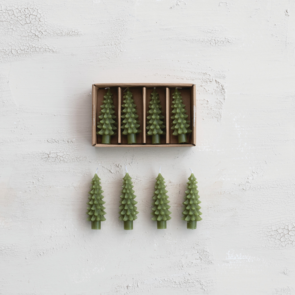 Winter Tree Bottle Taper Candles – Set of 4
