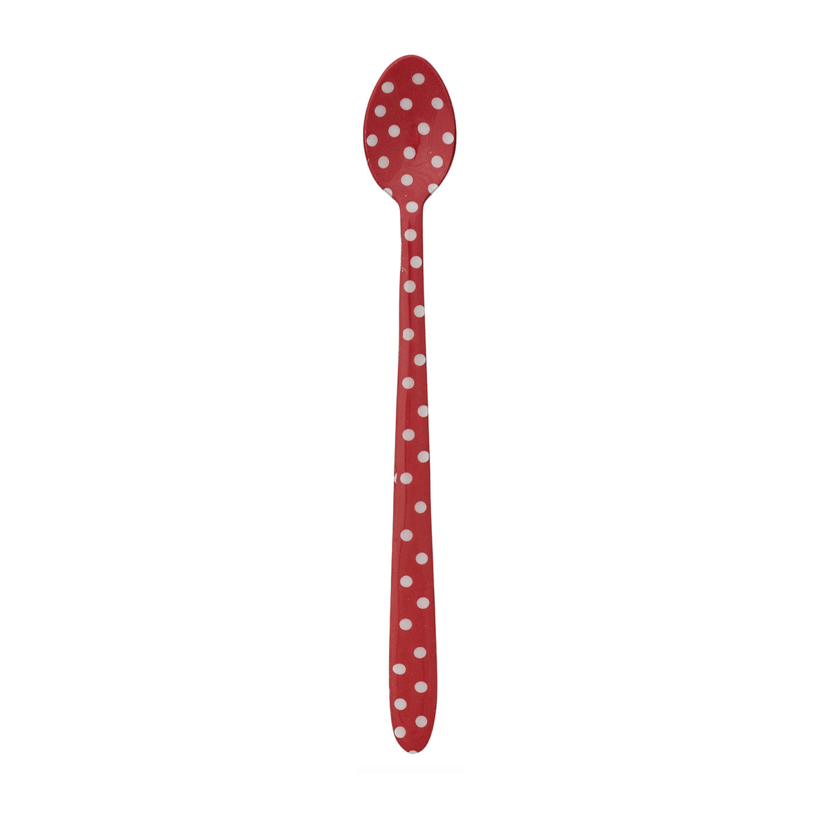 Merry Polka Dot Enameled Cocktail Spoon - Red with white polka dots