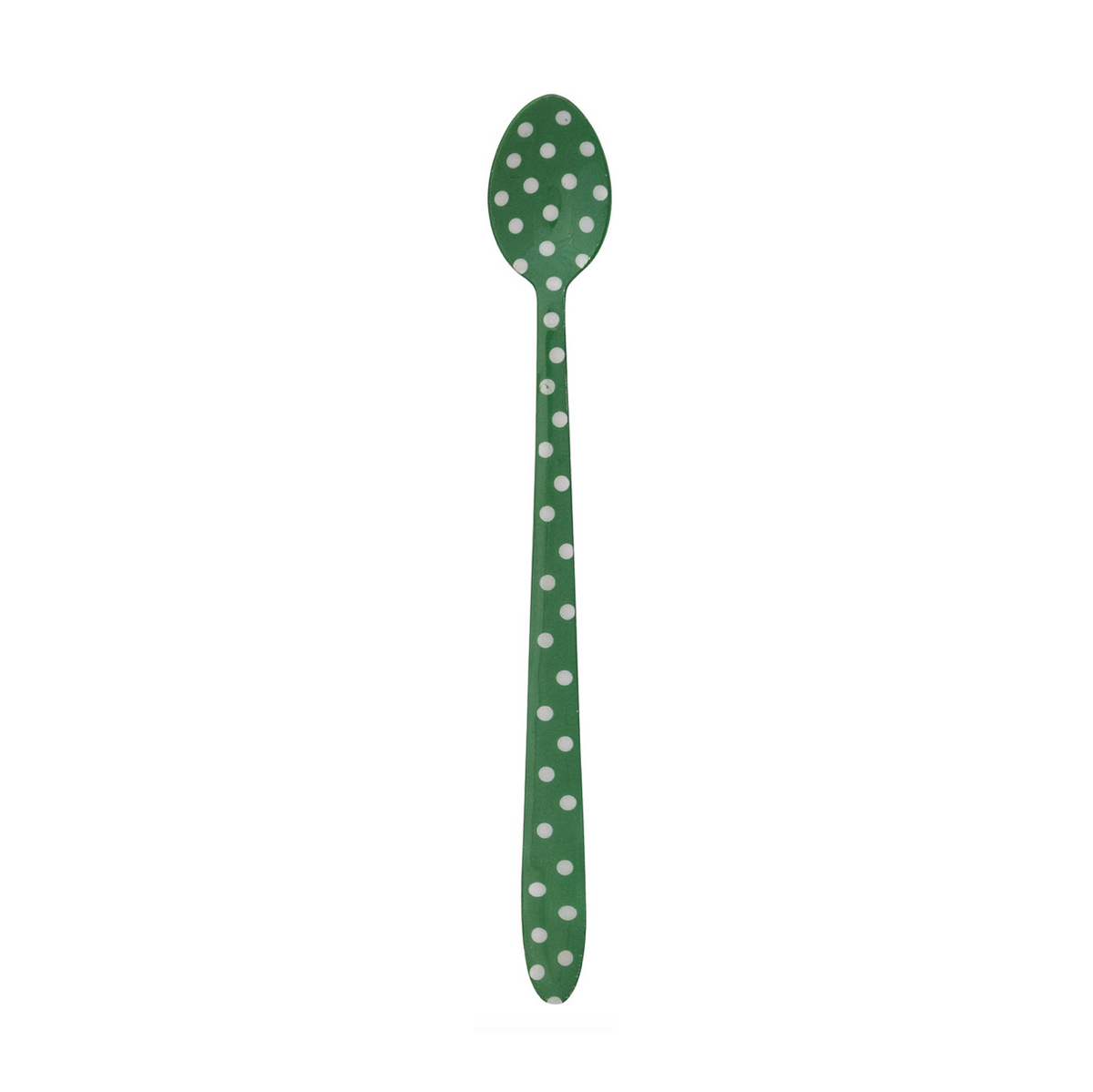 Merry Polka Dot Enameled Cocktail Spoon - green with white polka dots