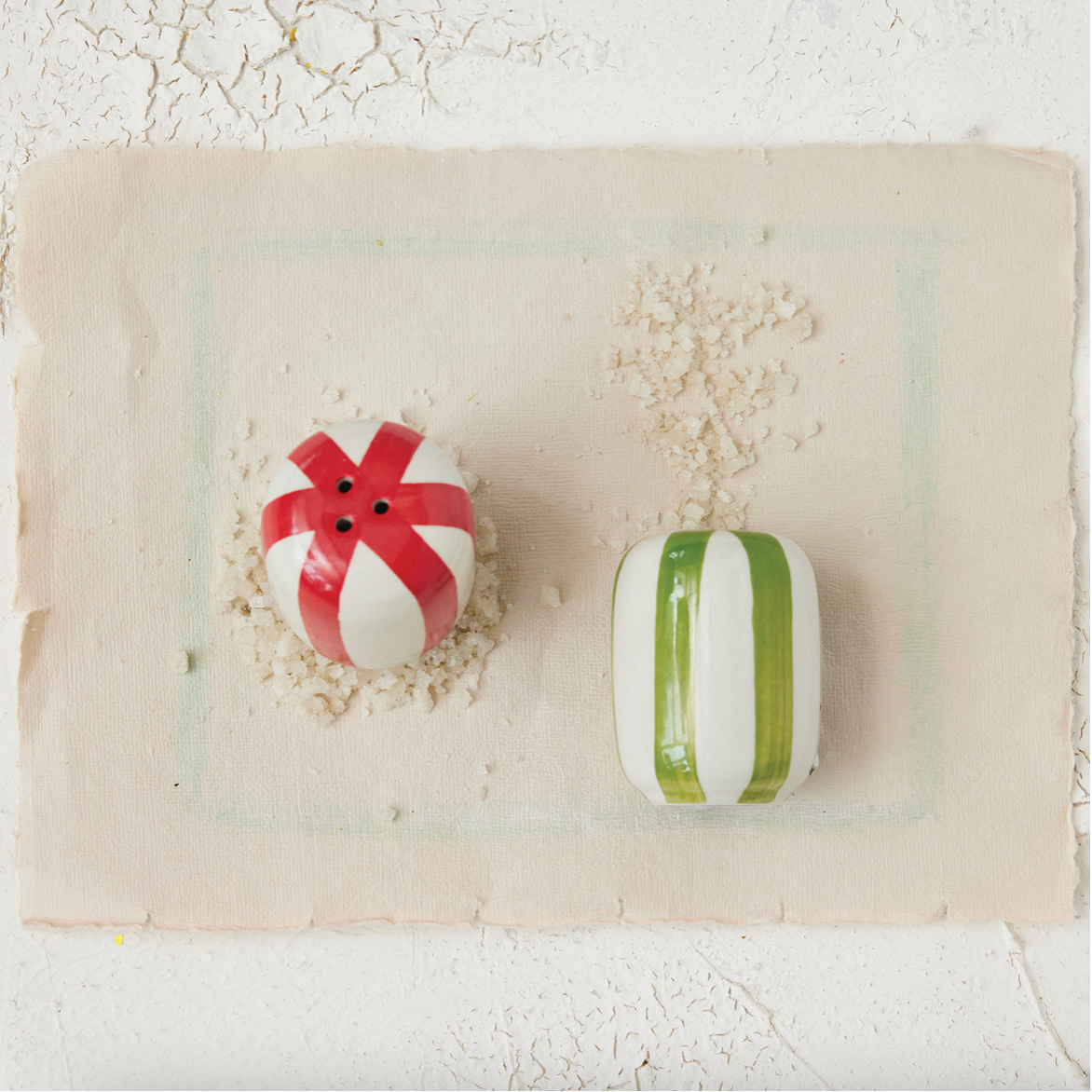 Holiday Striped Stoneware Salt & Pepper Shaker Set