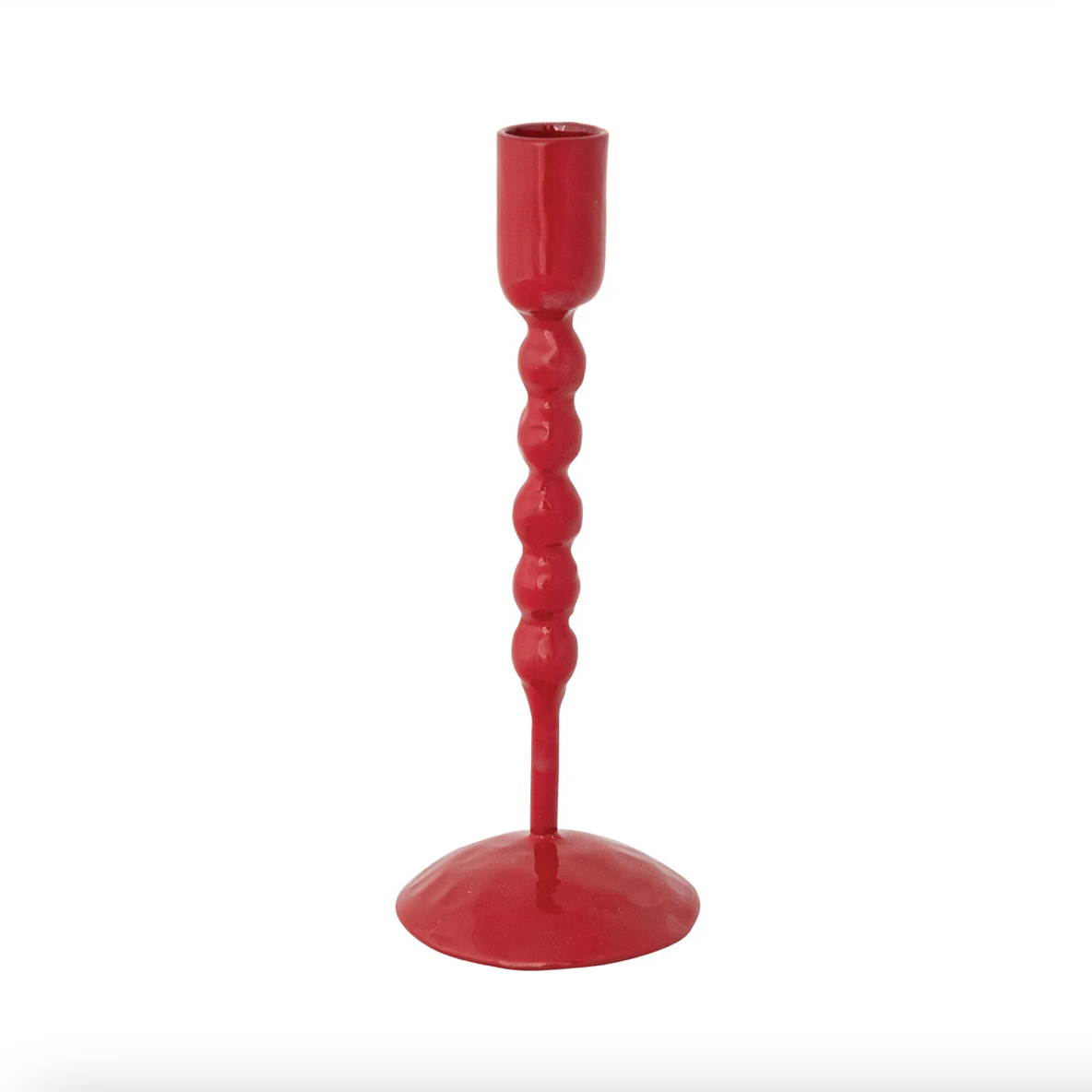 Hand-Forged Enameled Cast Iron Taper Holder - Red