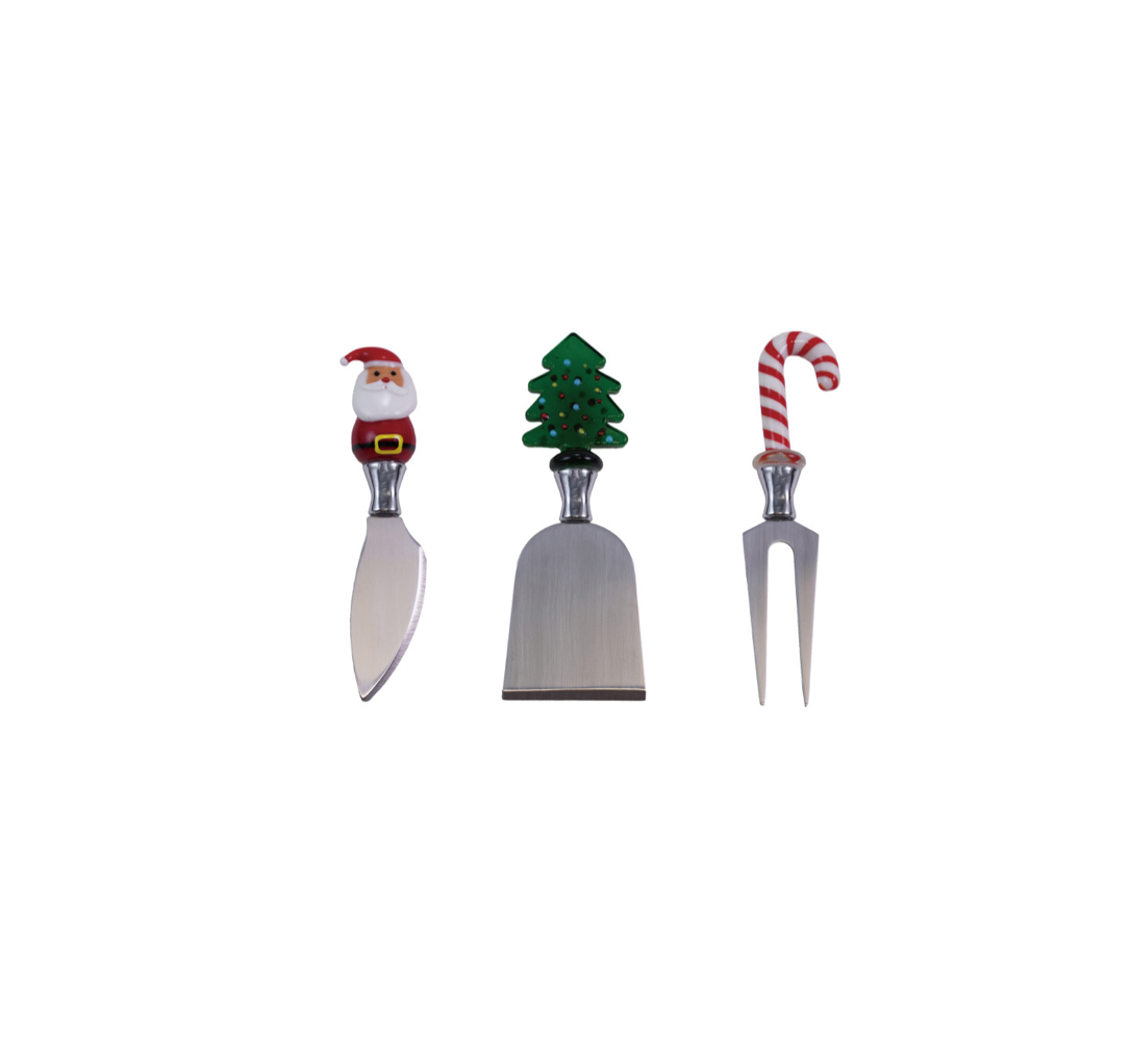 Holiday Hand-Blown Glass Cheese Knife Set