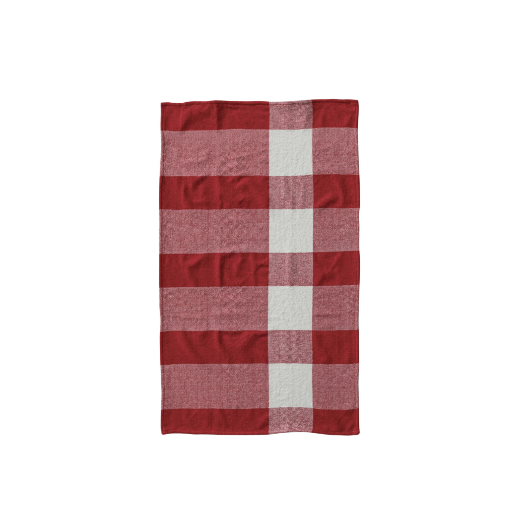 Classic Holiday Plaid Chenille Tea Towel - red