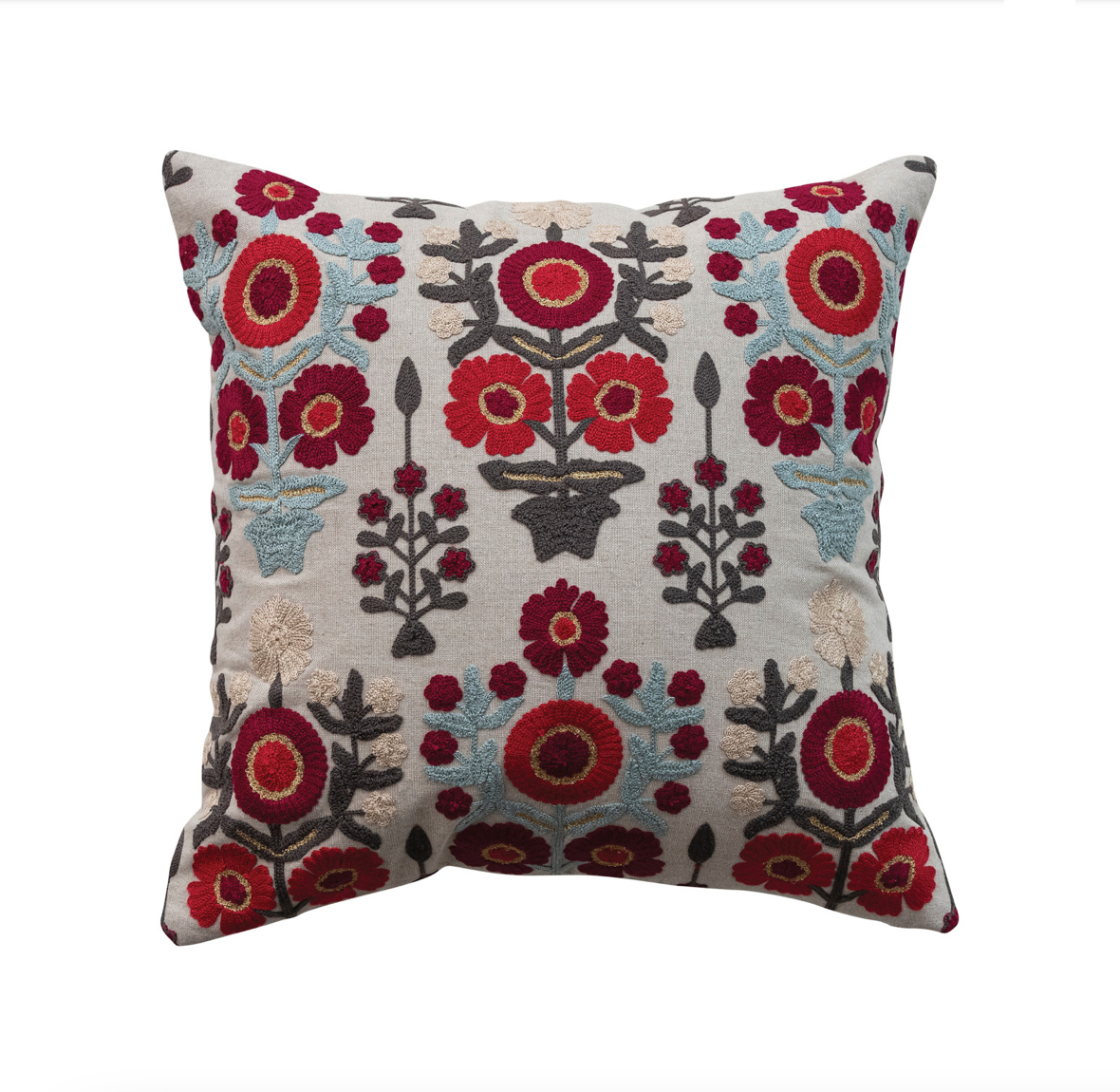 Embroidered Floral Cotton Chambray Pillow