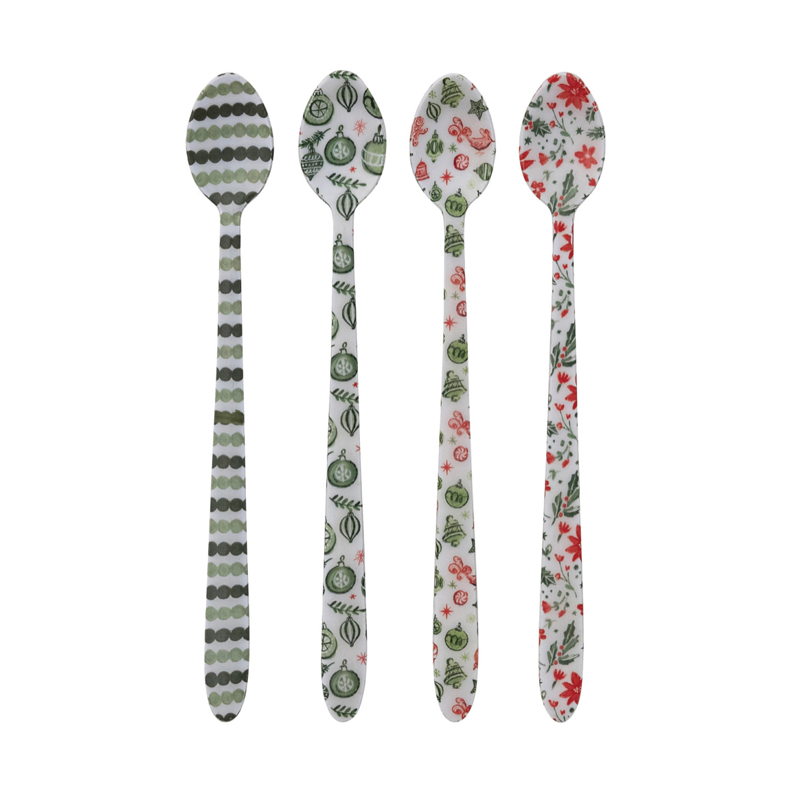 Holiday Patterned Enameled Stainless Steel Cocktail Spoon - 4 Styles