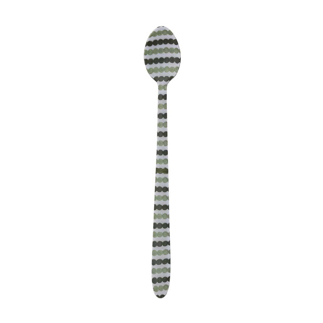 Holiday Patterned Enameled Stainless Steel Cocktail Spoons - green dot stripes
