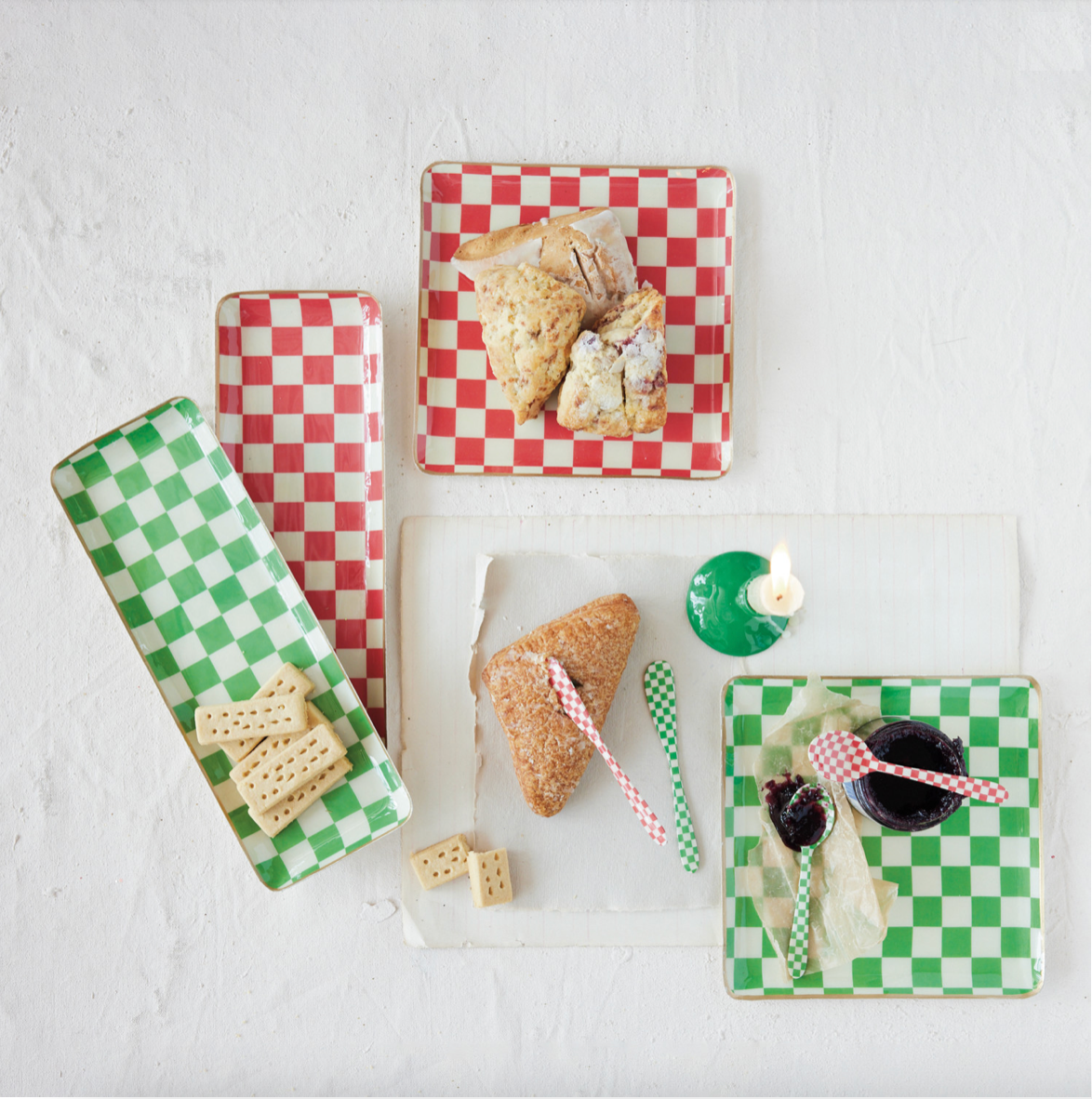 Enameled Metal Holiday Check Square Tray - 2 Colors