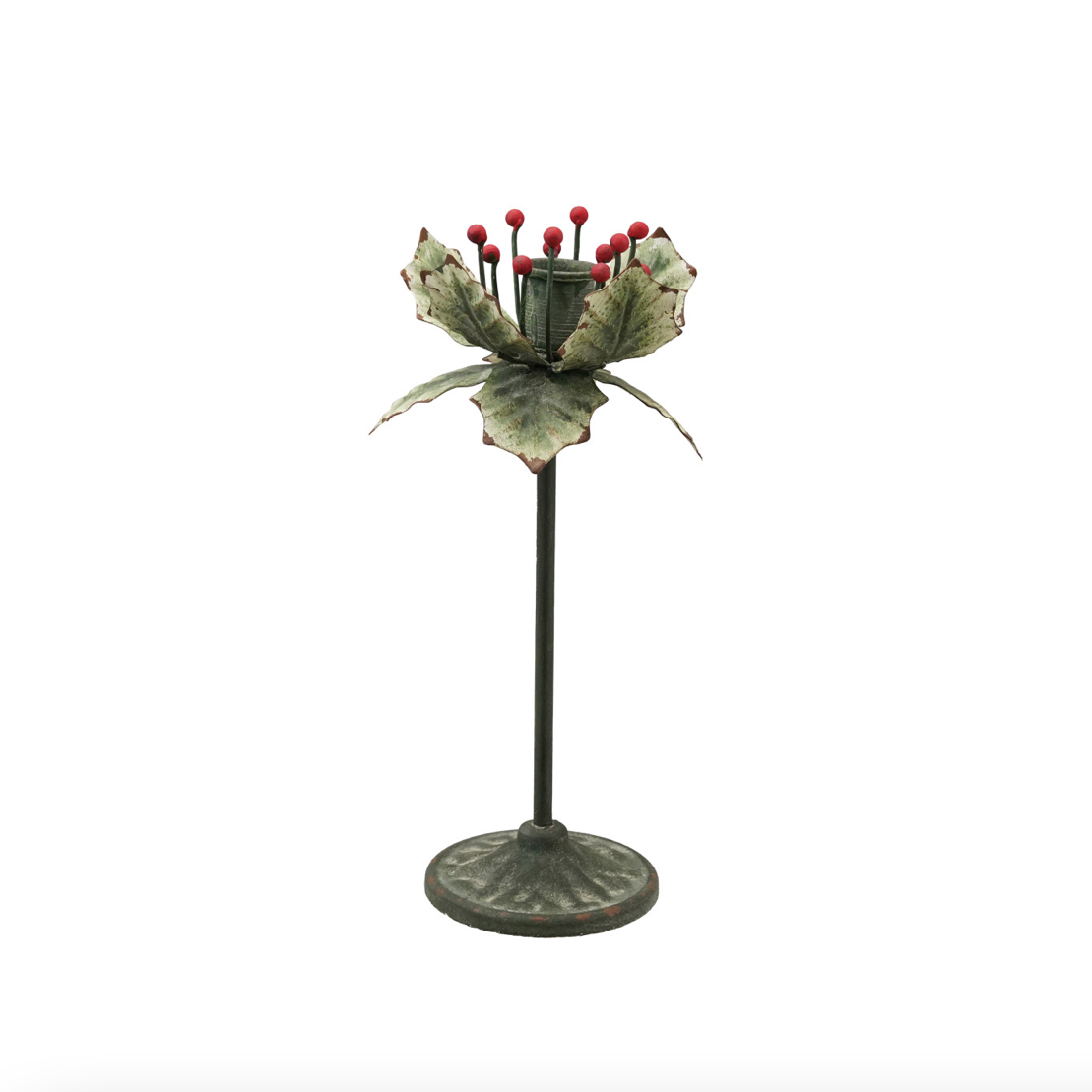 Metal Holly Leaf Taper Holder