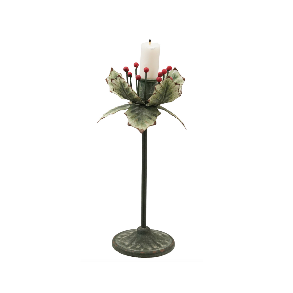 Metal Holly Leaf Taper Holder