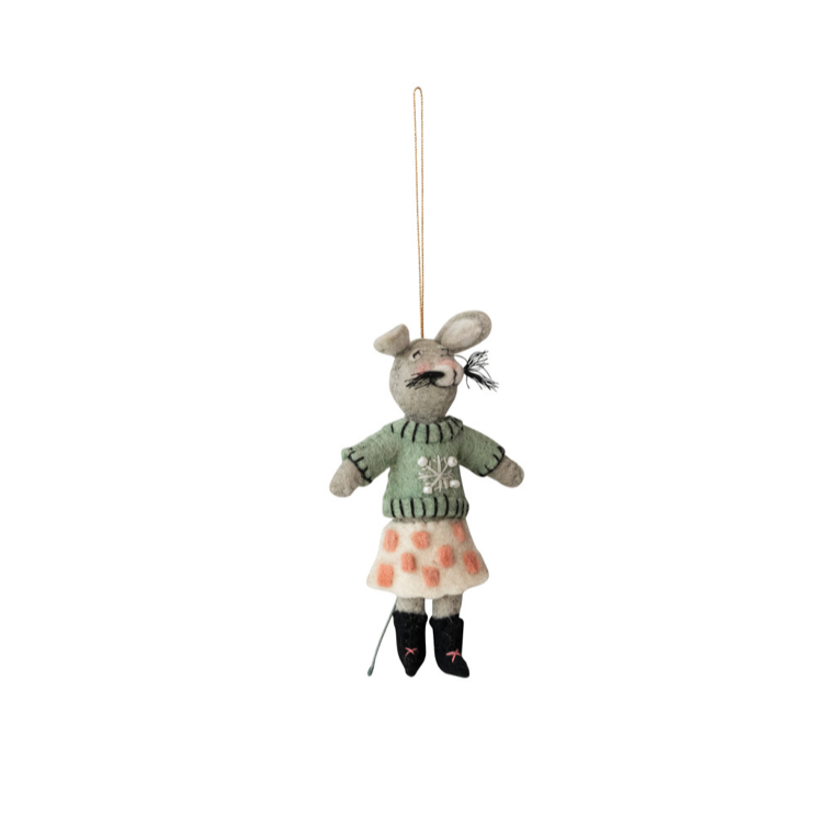 Mouse ornament in a pink & cream skirt