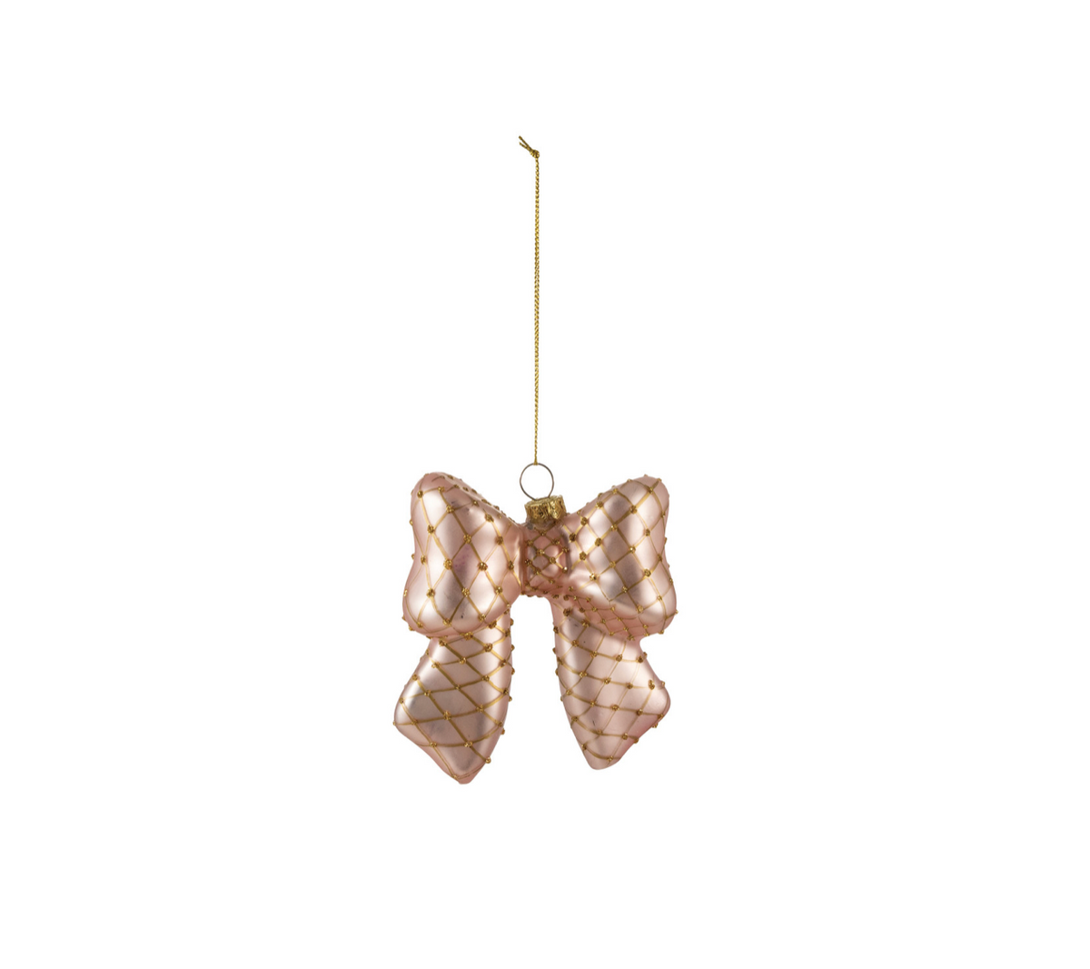 Hand-Painted Glass Bow Ornament with Diamond Pattern & Gold Glitter - 2 Colors