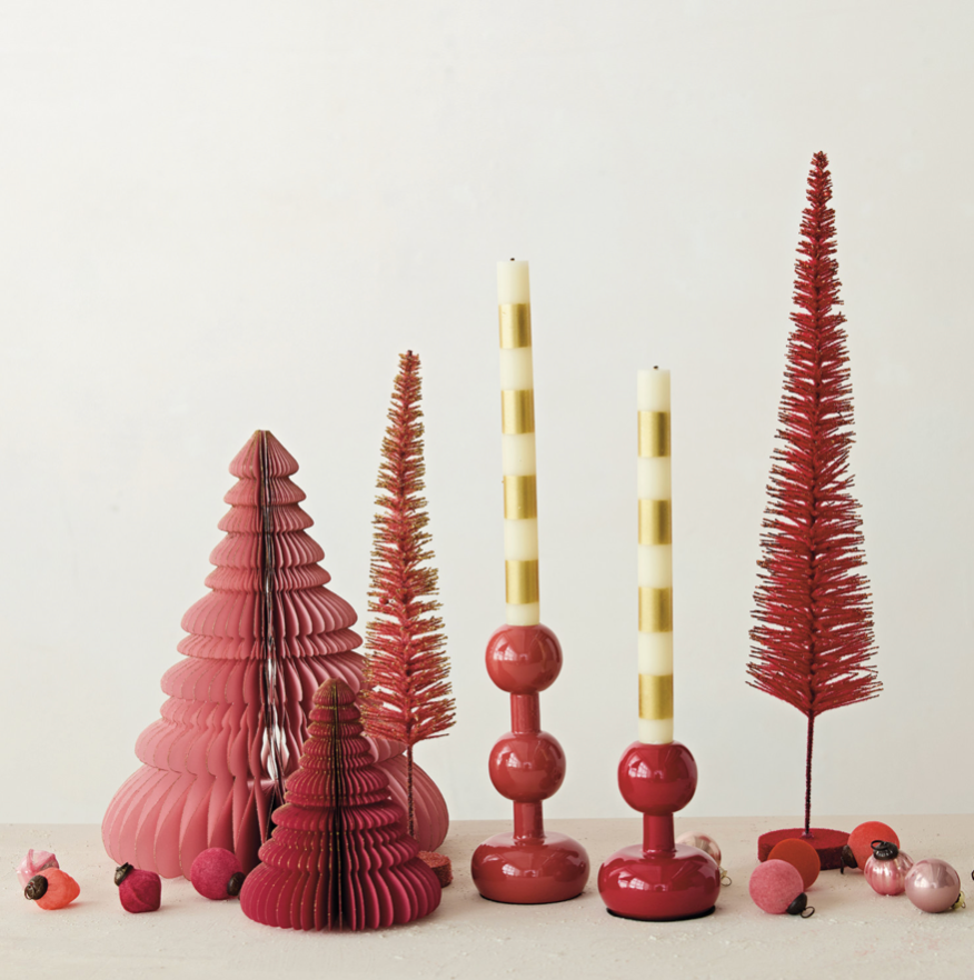 Enameled Metal Ball Taper Holder - Cranberry