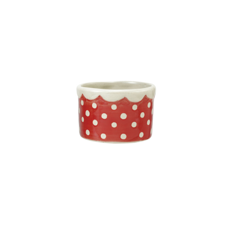 Polka Dots & Scalloped Rim Stoneware Container - Red with white polka dots & white scalloped rim