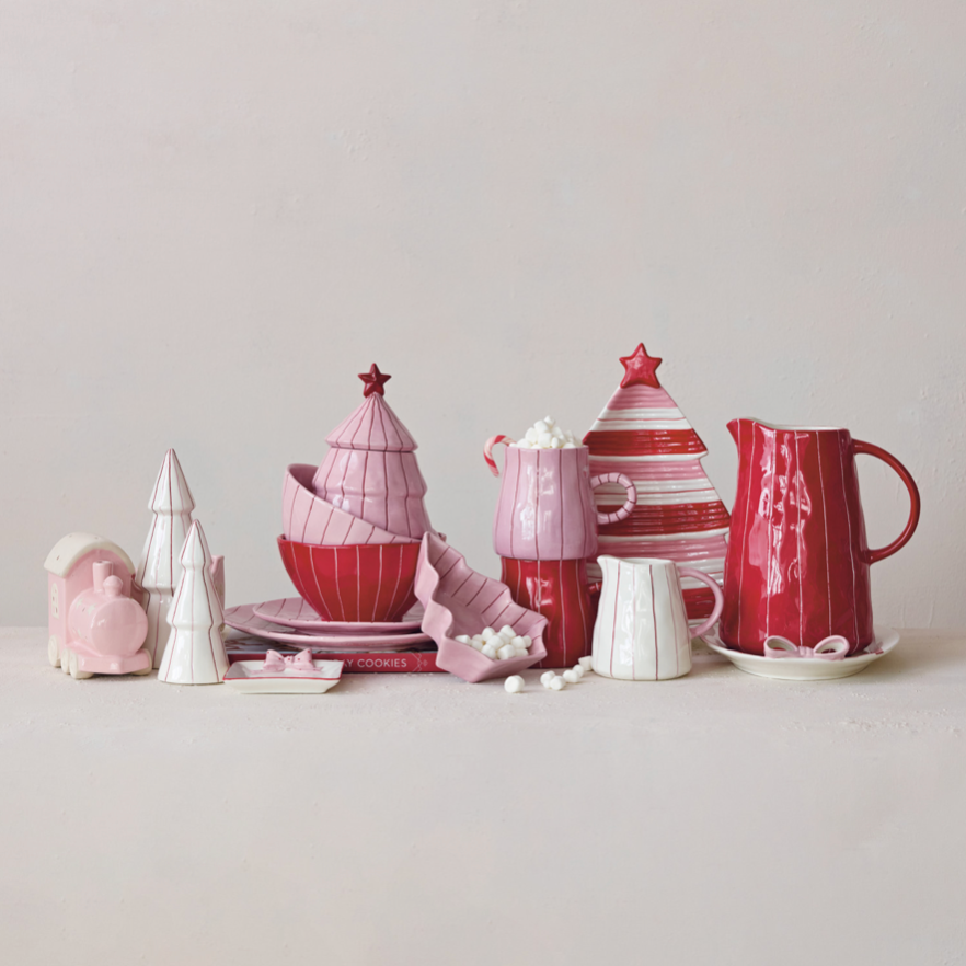 Hand-Painted Stoneware Striped Organic Shaped Pitcher