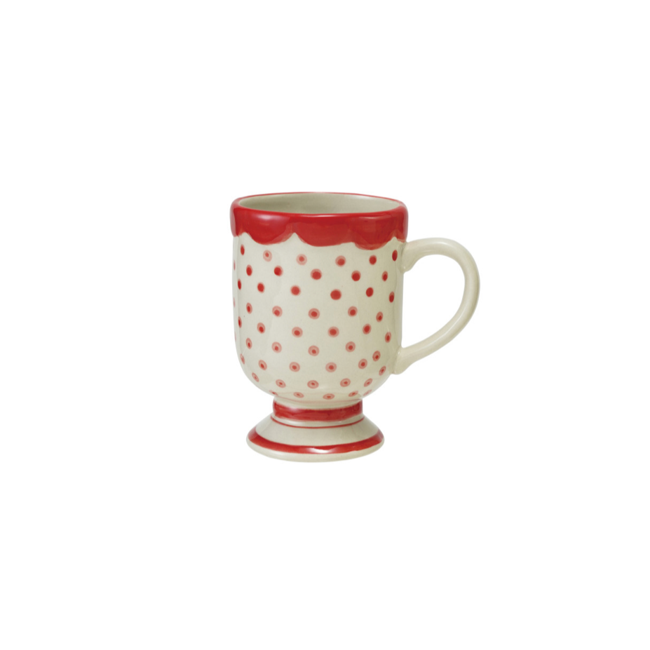 Merry Scalloped Stoneware Mug - White with Red Polka Dots & Red Scalloped Rim