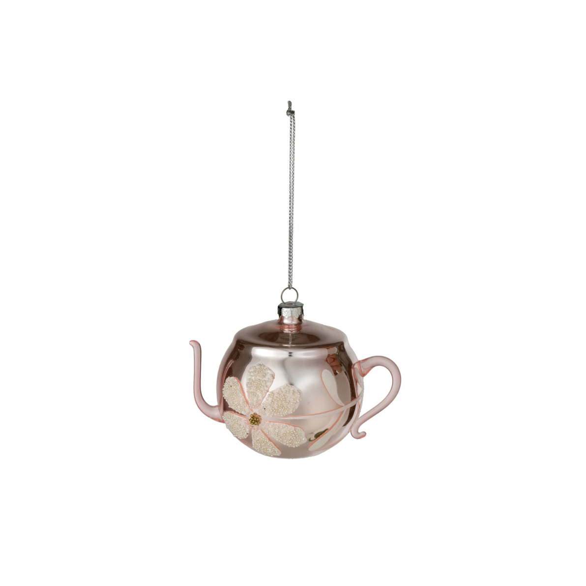 Pink Hand-Painted Glass Teapot Ornament with Flower - 2 Styles
