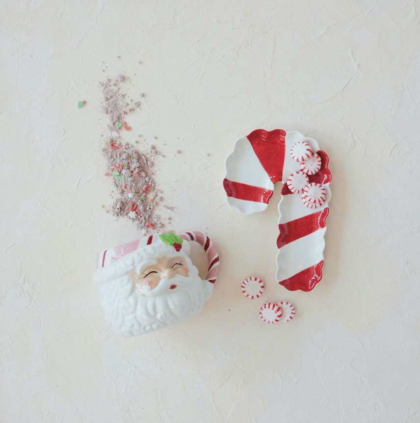 Scalloped Stoneware Candy Cane Dish
