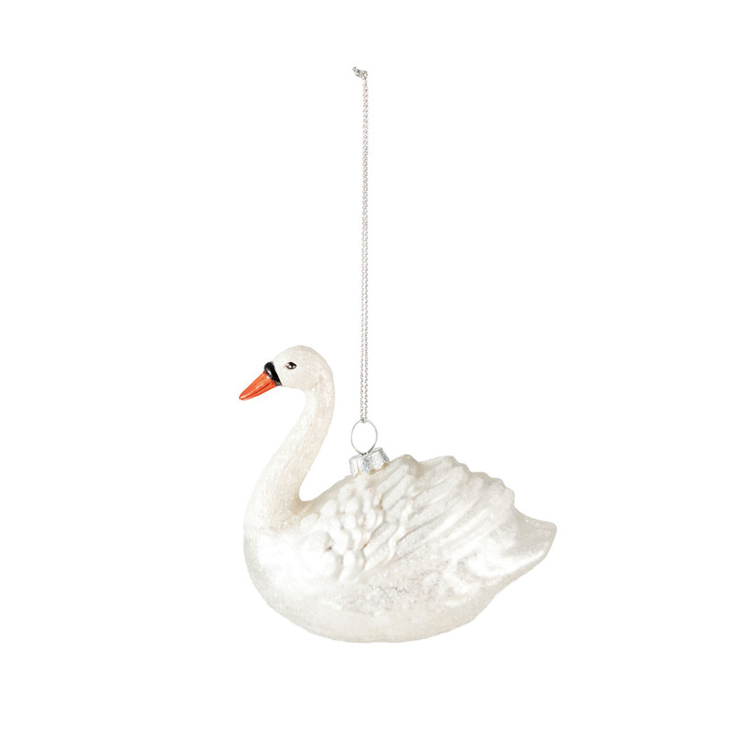 Hand-Painted Glass Swan Ornament with Glitter