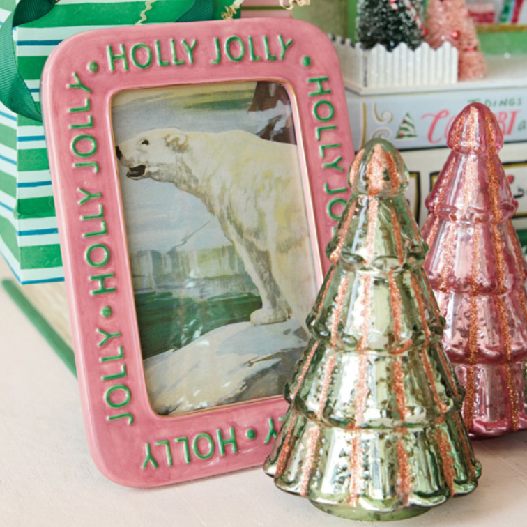 Hand-Painted Embossed Stoneware Photo Frame - Holly Jolly
