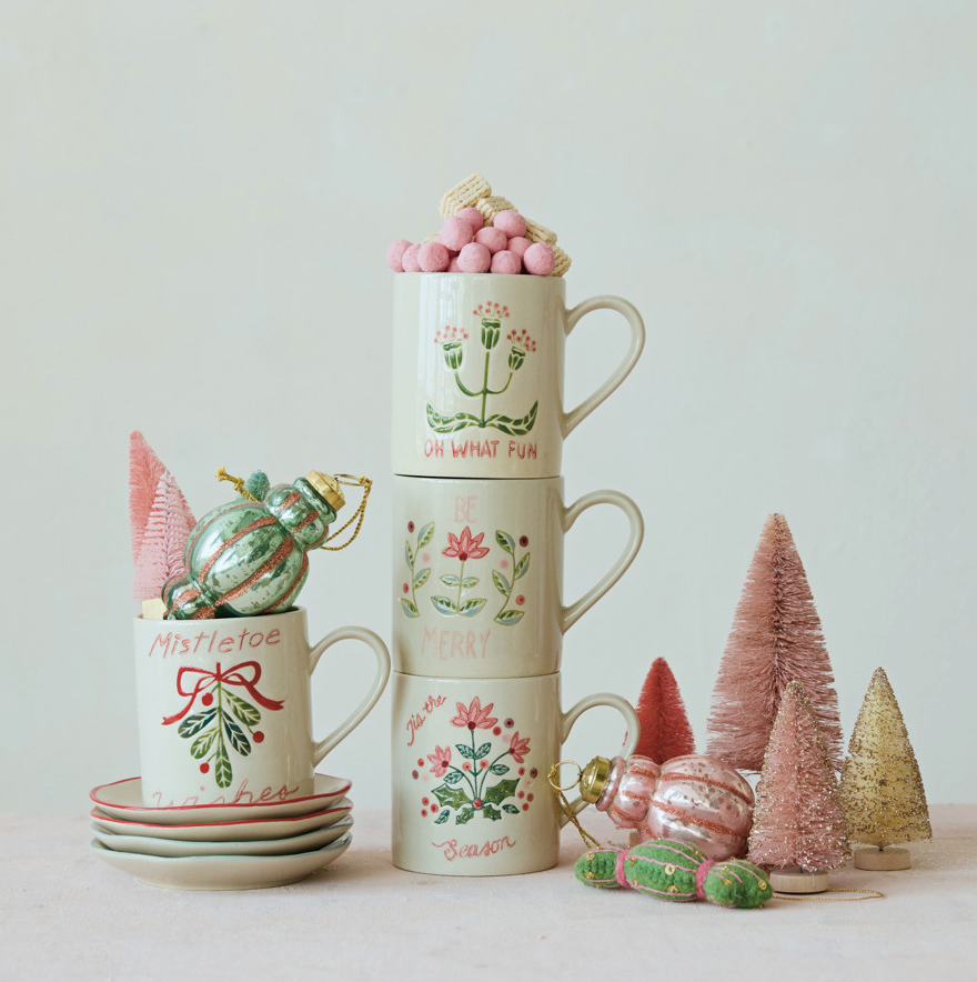 3-1/2" Round x 4"H 14 oz. Hand-Painted Stoneware MugS
