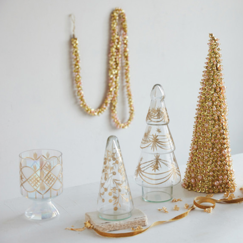 Gold Etched Glass Christmas Tree